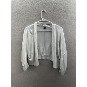 Old Navy Womens Cardigan Size Large White Open Front 3/4 Sleeve Cropped